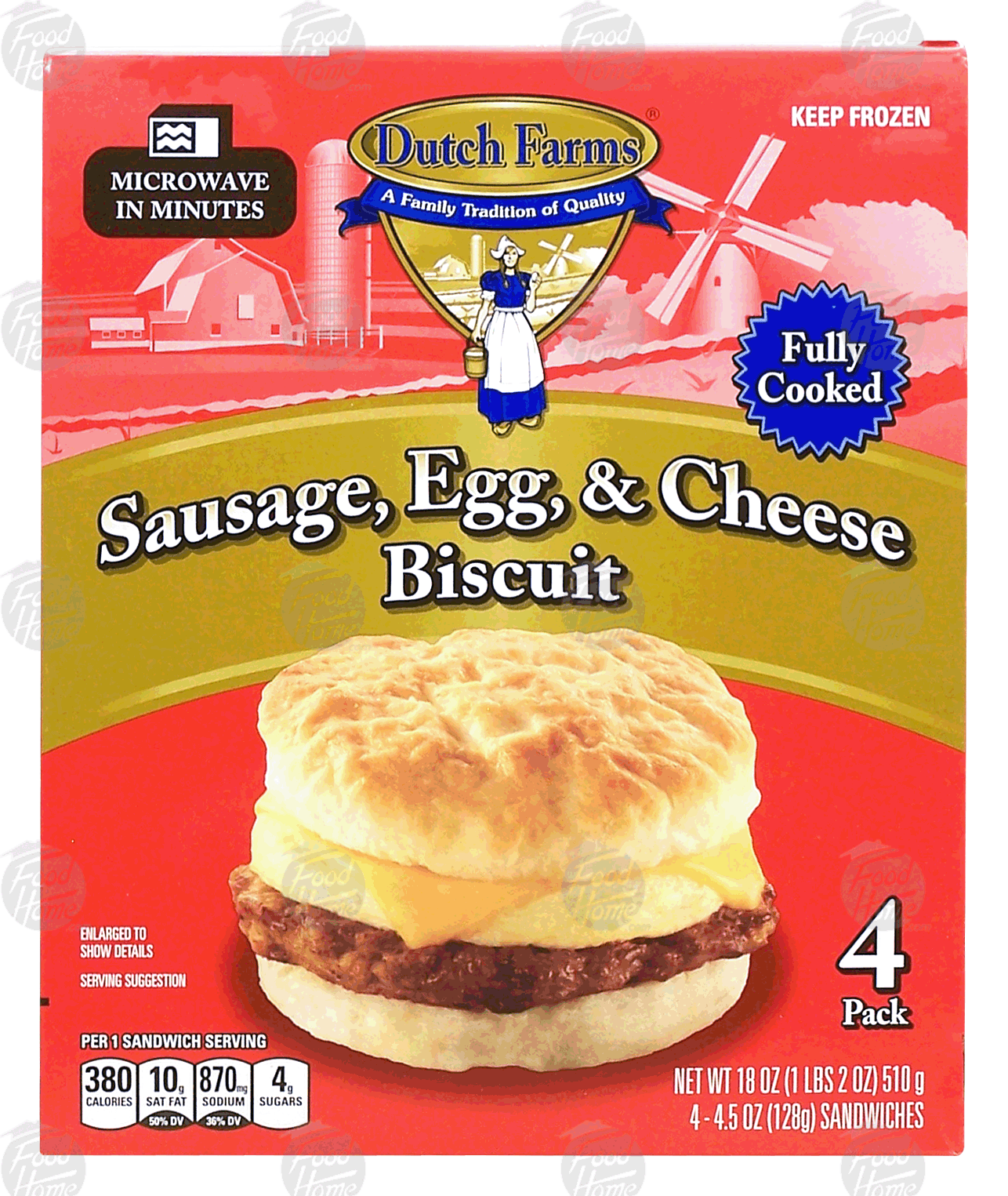 Dutch Farms  sausage, egg, & cheese biscuit, frozen, 4-pack Full-Size Picture